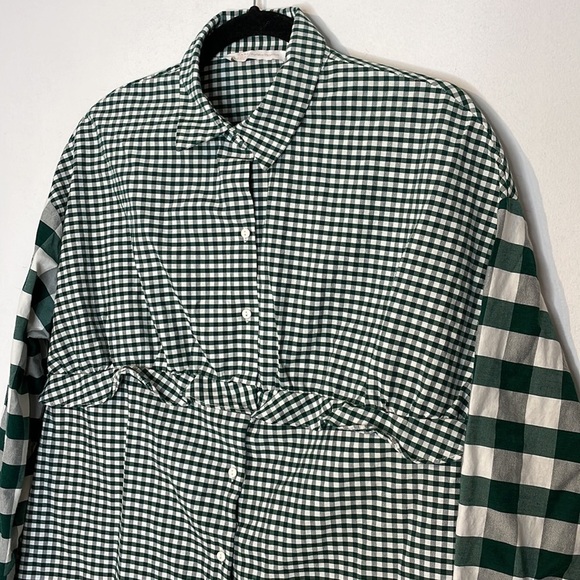 Zara mix gingham print ruffle buttons down shirt - Picture 2 of 7